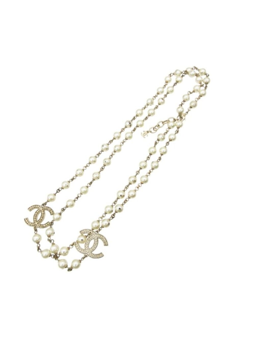 Chanel Necklace Long CC Logo CC Faux Pearl White